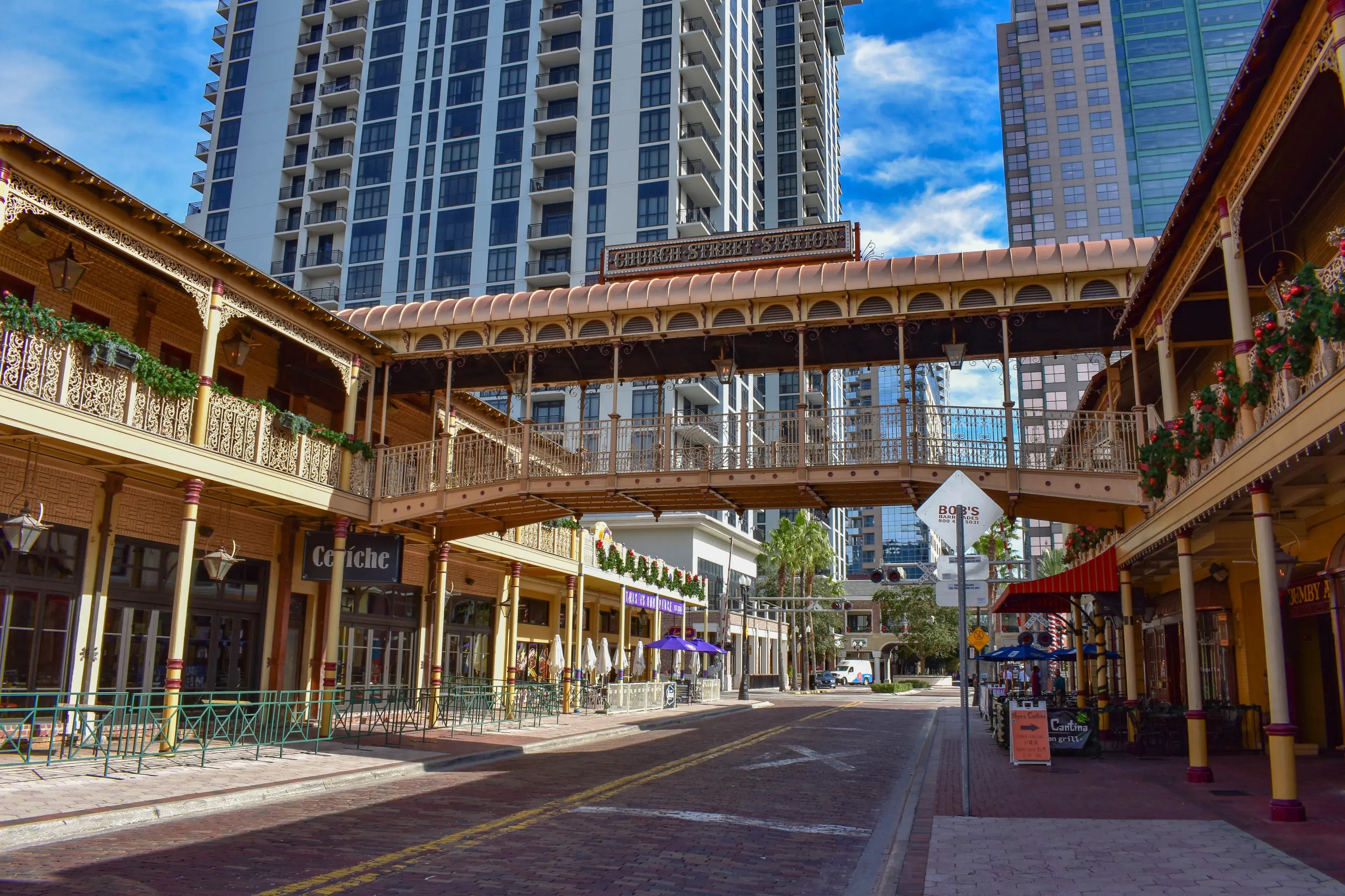 Orlando, Florida . December 25, 2018. The revitalized Church Street Station continues this tradition, offering an eclectic mix of dining, and entertainment for locals and tourist in Orlando Downtown (